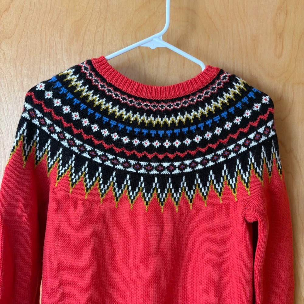 J. Crew Sweater Women Small Red Fair Isle Wool Blend Nordic Pullover 30054 - Picture 5 of 8